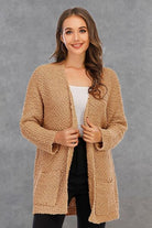 Pocketed Open Front Long Sleeve Cardigan Trendsi