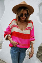 Color Block V-Neck Dropped Shoulder Sweater Trendsi