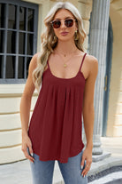 Eyelet Scoop Neck Ruched Cami Trendsi