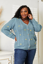 HEYSON Full Size Floral Embroidered Cable Cardigan Trendsi