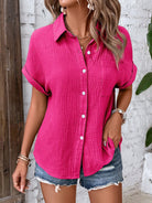 Textured Button Up Short Sleeve Shirt Trendsi