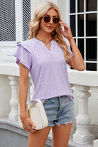 Eyelet Notched Short Sleeve T-Shirt Trendsi