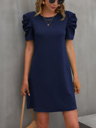 Round Neck Puff Sleeve Mini Dress Trendsi