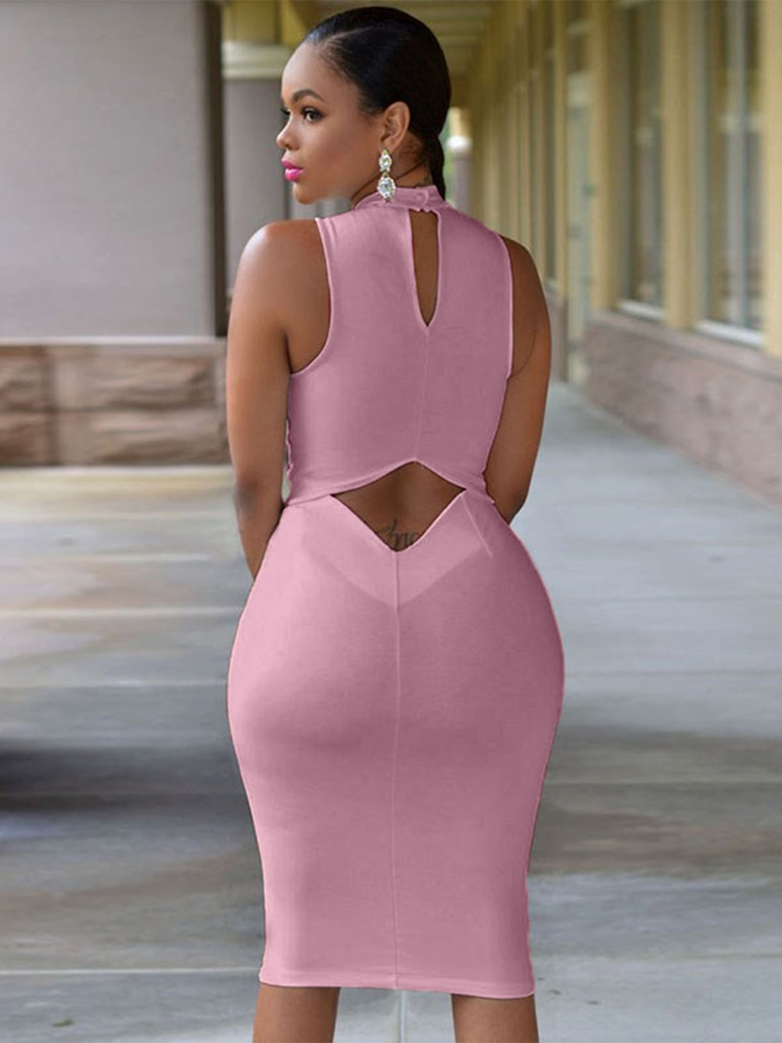 Cutout Mock Neck Sleeveless Dress Trendsi