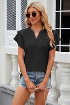 Eyelet Notched Short Sleeve T-Shirt Trendsi