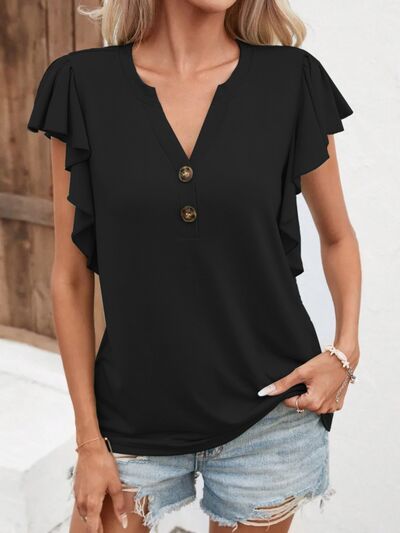 Notched Cap Sleeve T-Shirt Trendsi