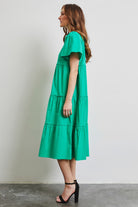 HEYSON Full Size Cotton Poplin Ruffled Tiered Midi Dress Trendsi