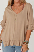 Ruffled V-Neck Half Sleeve Blouse Trendsi