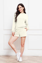 Round Neck Long Sleeve Top and Shorts Set Trendsi