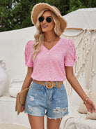 Twisted Heart V-Neck Short Sleeve Blouse Trendsi