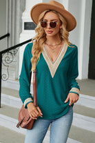 V-Neck Long Sleeve Blouse Trendsi