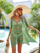 Slit Openwork V-Neck Cover Up Trendsi