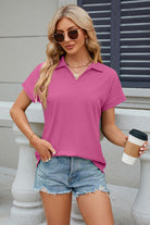 Johnny Collar Short Sleeve Blouse Trendsi