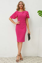 Slit Round Neck Flutter Sleeve Dress Trendsi