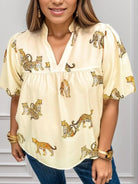 Plus Size Tiger Printed Notched Blouse Trendsi