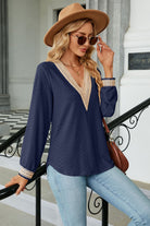 V-Neck Long Sleeve Blouse Trendsi