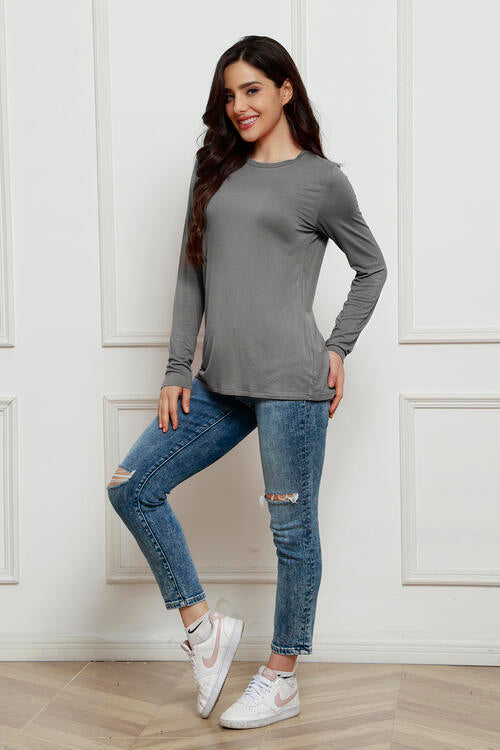 Basic Bae Full Size Round Neck Long Sleeve Top Trendsi