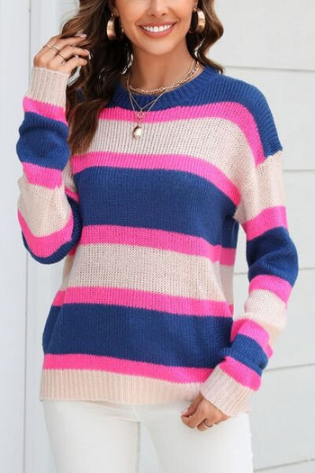 Color Block Round Neck Dropped Shoulder Sweater Trendsi