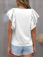 Round Neck Flounce Sleeve Blouse Trendsi