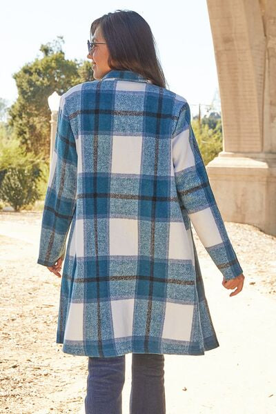 Double Take Full Size Plaid Button Up Lapel Collar Coat Trendsi