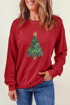 Sequin Christmas Tree Long Sleeve Sweatshirt Trendsi