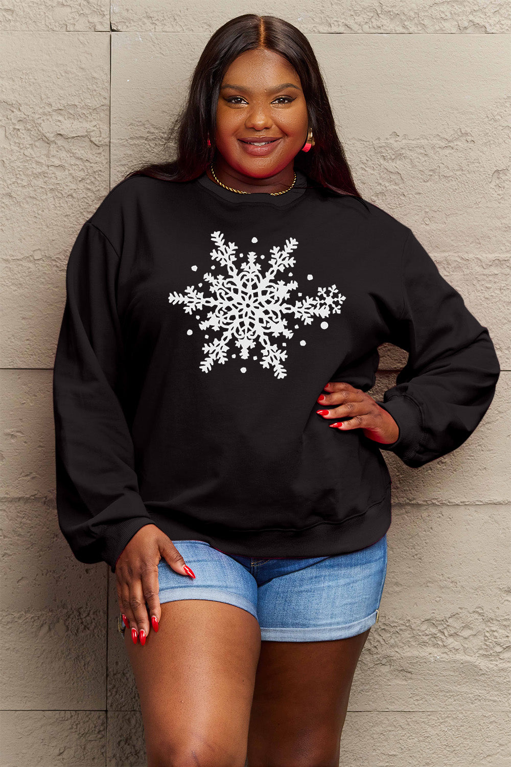 Simply Love Full Size Snowflake Graphic Sweatshirt Trendsi