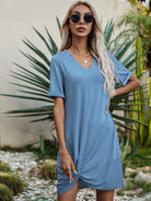 V-Neck Short Sleeve Mini Dress Trendsi