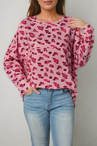 Leopard Round Neck Dropped Shoulder Blouse Trendsi