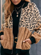 Leopard Zip Up Plush Jacket Trendsi