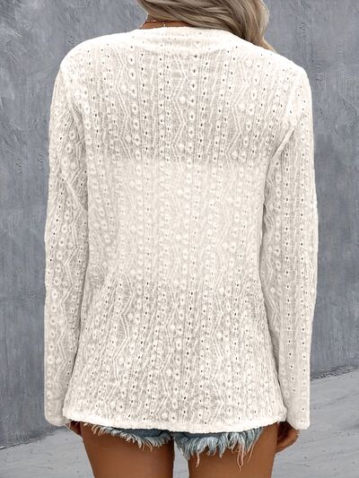 Eyelet Roll-Tab Sleeve Cardigan Trendsi