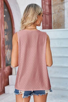 Eyelet Open Front Sleeveless Cardigan Trendsi