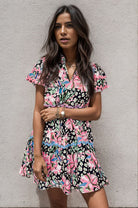 Printed Ruffle Hem Short Sleeve Mini Dress Trendsi