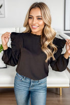 Ruffled Mock Neck Balloon Sleeve Blouse Trendsi