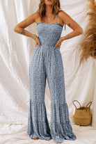 Smocked Printed Wide Strap Jumpsuit Trendsi