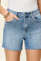 Judy Blue Full Size High Waist Rhinestone Decor Denim Shorts Trendsi