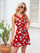 Tied Polka Dot V-Neck Dress Trendsi