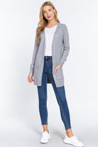 ACTIVE BASIC Open Front Long Sleeve Cardigan Trendsi