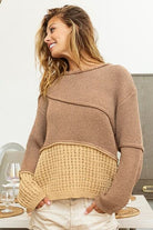 BiBi Texture Detail Contrast Drop Shoulder Sweater Trendsi