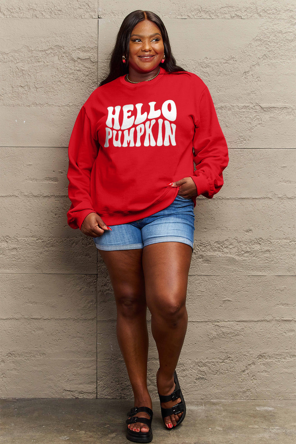 Simply Love Full Size HELLO PUMPKIN Graphic Sweatshirt Trendsi