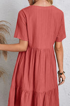 Full Size Ruched V-Neck Short Sleeve Dress Trendsi