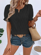 Ruffled Notched Short Sleeve T-Shirt Trendsi