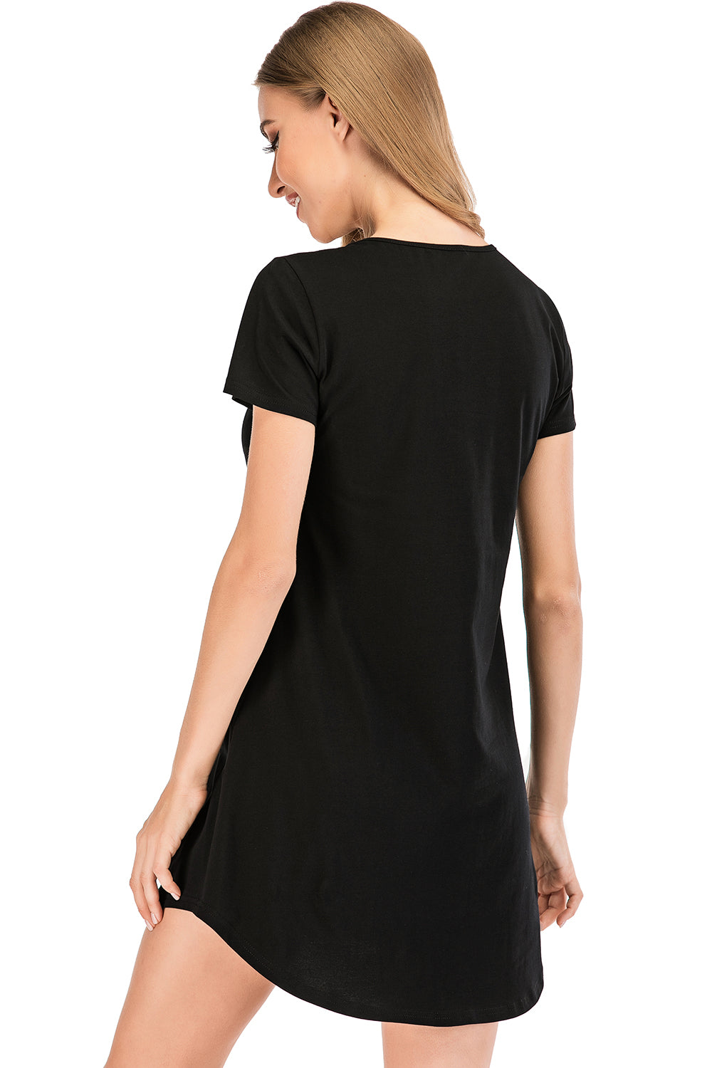 Graphic Round Neck Short Sleeve Lounge Dress Trendsi