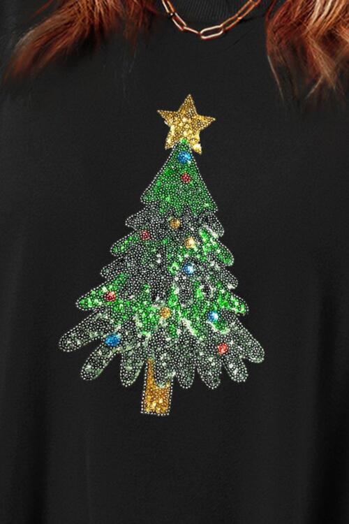 Sequin Christmas Tree Long Sleeve Sweatshirt Trendsi