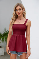 Smocked Square Neck Babydoll Tank Trendsi