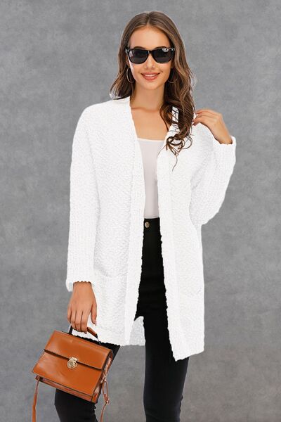 Pocketed Open Front Long Sleeve Cardigan Trendsi