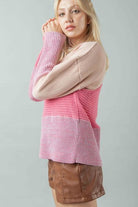 Very J Color Block Long Sleeve Sweater Trendsi