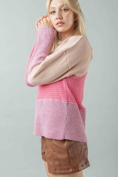 Very J Color Block Long Sleeve Sweater Trendsi