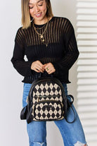 David Jones Argyle Pattern PU Leather Backpack Trendsi