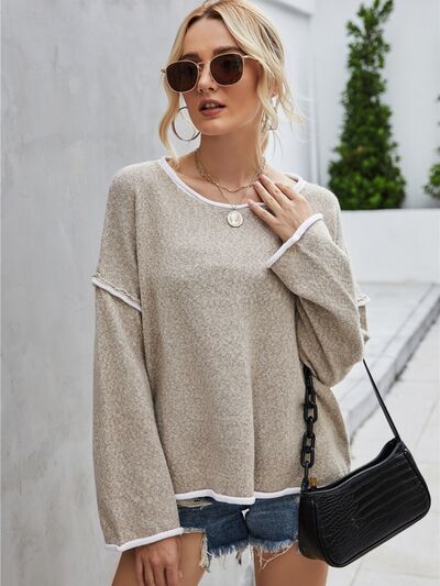 Boat Neck Dropped Shoulder Sweater Trendsi