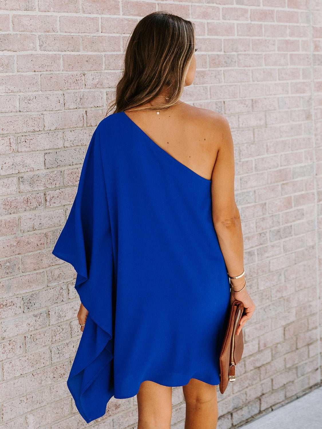 Single Shoulder Kimono Sleeve Mini Dress Trendsi